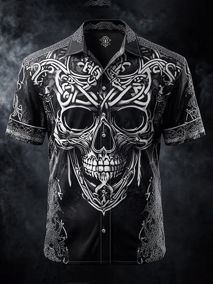 Men's Vintage Skull and Floral Short Sleeve Shirt