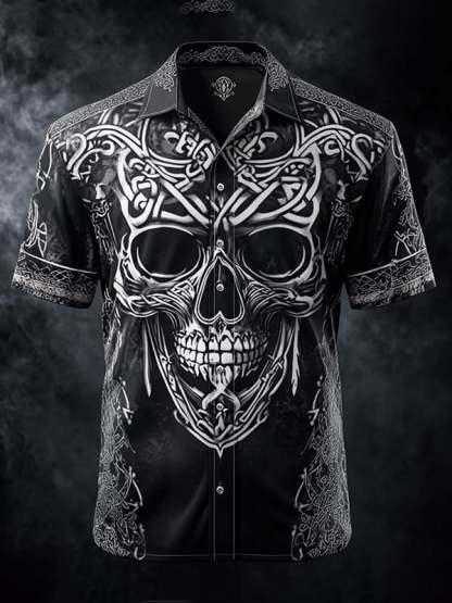 Men's Vintage Skull and Floral Short Sleeve Shirt