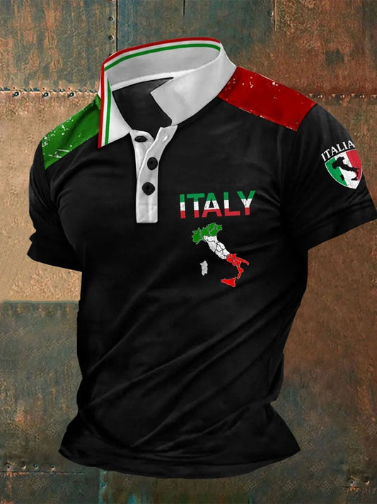 Men's Vintage Italy Printed Casual Polo Shirt