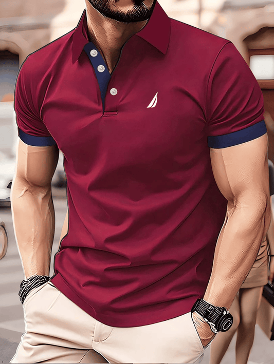 Men's Business Logo Button-Down Short Sleeve Polo Shirt