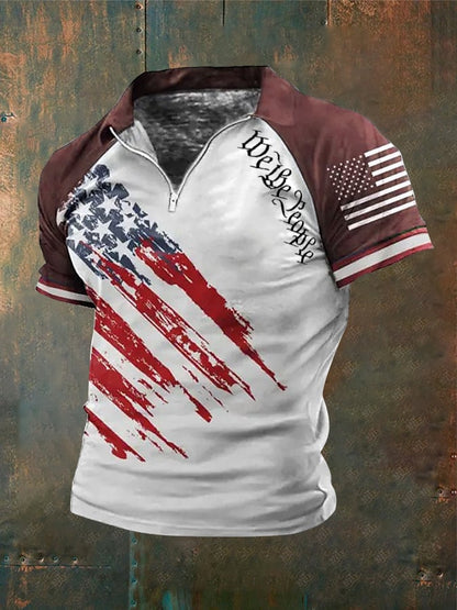 Men's Independence Day We Are The People Flag Print Polo Shirt