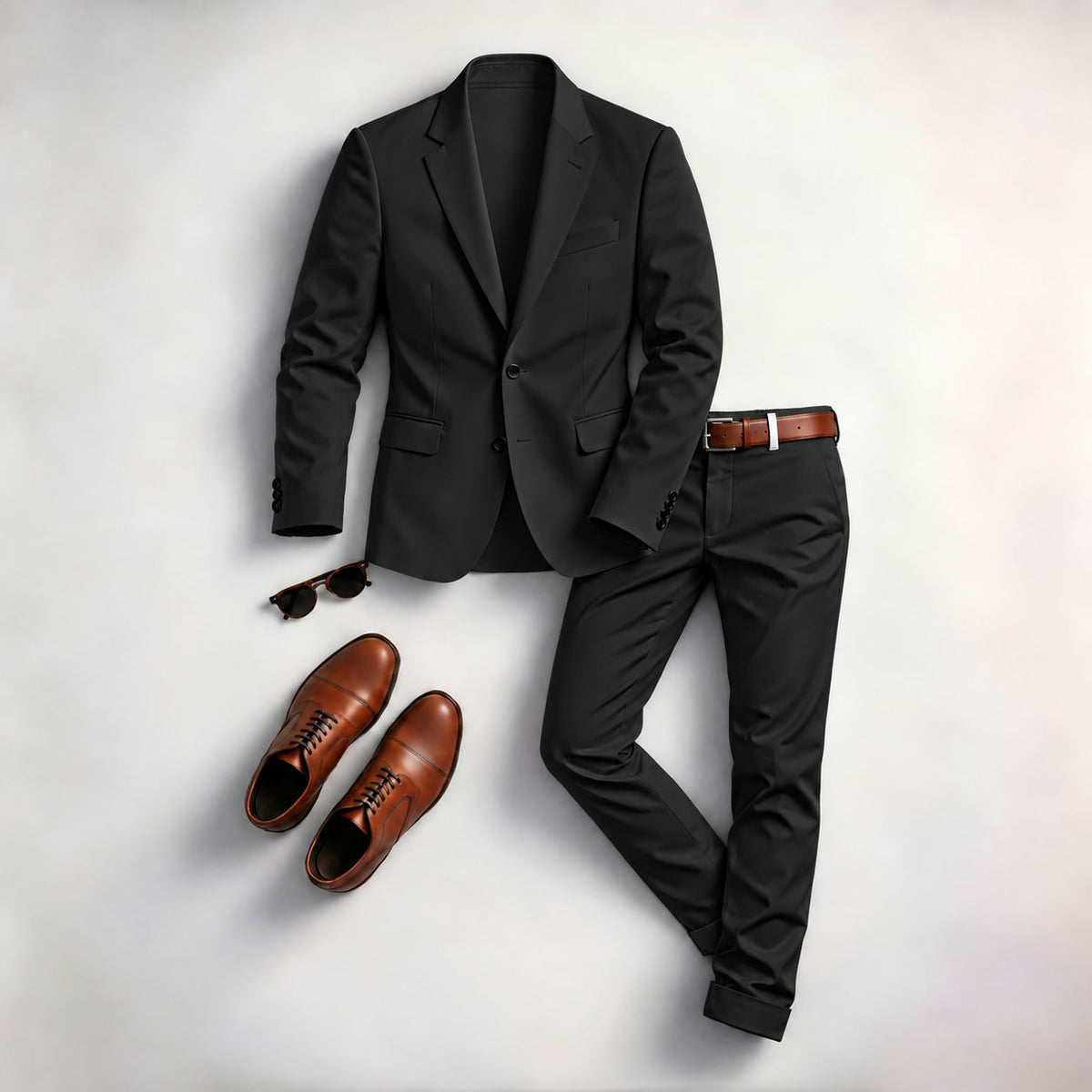 Men's Solid-Color Two-Piece Suit Set (Jacket and Pants)