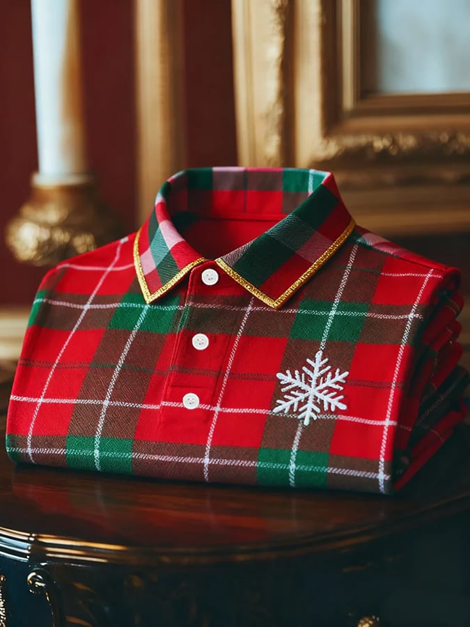 Men's Christmas-Themed Printed Short-Sleeved Polo Shirt