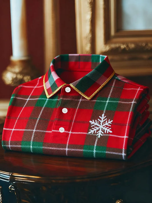 Men's Christmas-Themed Printed Short-Sleeved Polo Shirt
