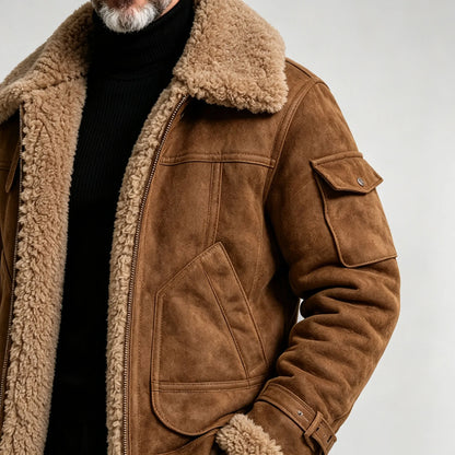 Men's Thickened Suede-Like Fleece Jacket with Integrated Faux Fur