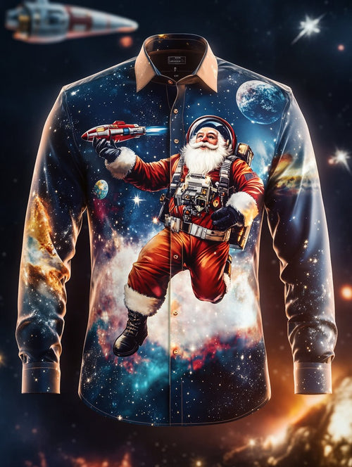 Men's Space Christmas Print Long Sleeve Shirt