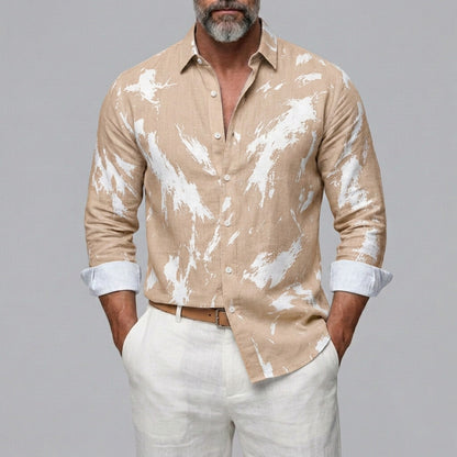 Men's Abstract Print Turndown Collar Button-up Long Sleeve Shirt