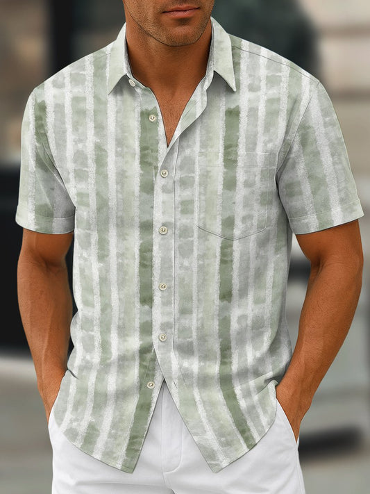 Men's Retro Geometric Art Print Lapel Short Sleeve Shirt