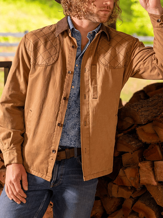 Men's Retro Western Colorblock Multi-Pocket Outdoor Outer Jacket