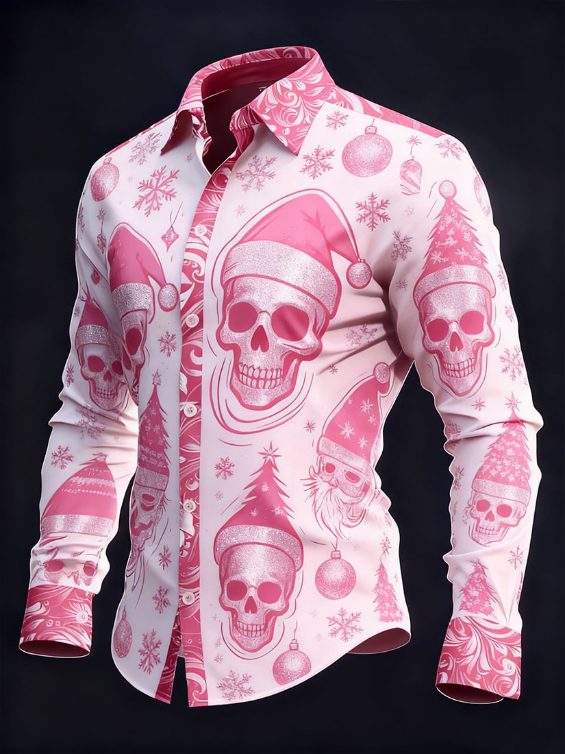 Men's Vintage Skull Christmas Party Long Sleeve Shirt
