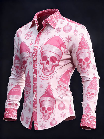 Men's Vintage Skull Christmas Party Long Sleeve Shirt