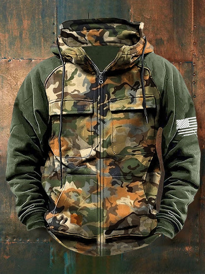 Men's Vintage Western Print Multi-Pocket Jacket