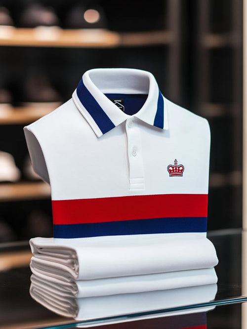 Men's Classic Business Logo Button Short Sleeve Polo Shirt