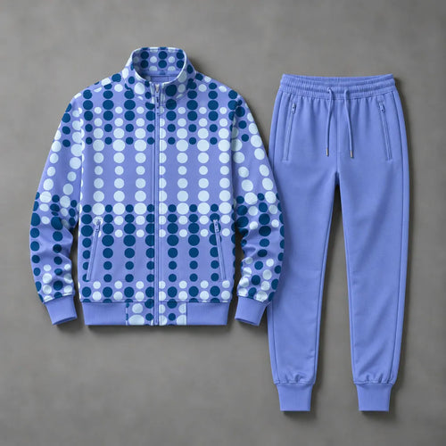 Men's Polka-Dot Print Stand-Up Collar Sweatshirt and Pants Set