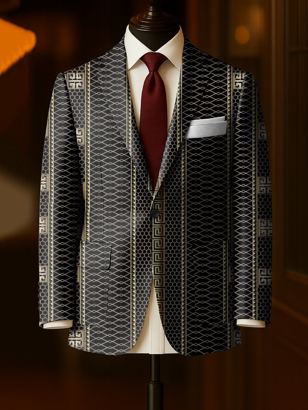 Men's Business Casual Large Pocket Notch Lapel Print Blazers