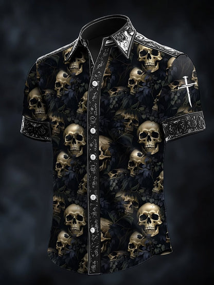 Men's Retro Baroque Print Dark Shirt