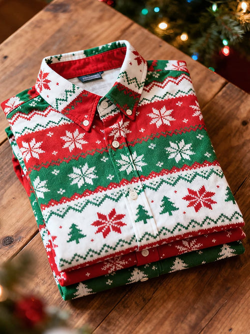 Men's  Christmas Long Sleeve Button-Down Shirt