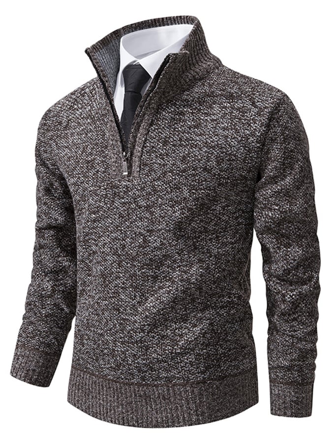 Men's Fashionable Velvet Warm Zipper Design Sweater