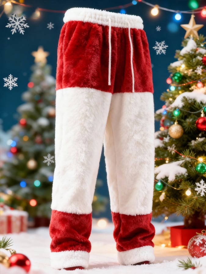 Men'S Plush Warm Color-Blocked Christmas Casual Trousers