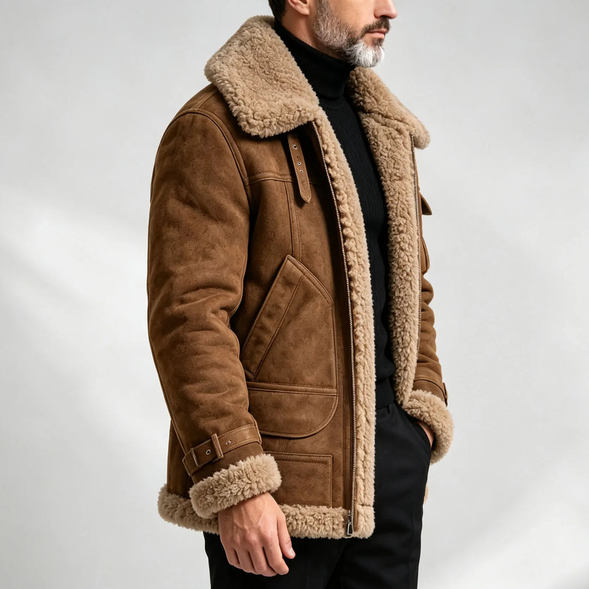 Men's Thickened Suede-Like Fleece Jacket with Integrated Faux Fur