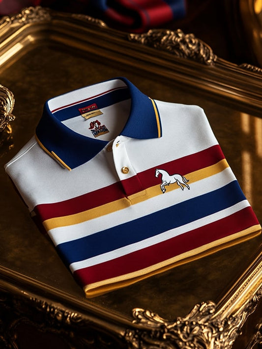 Men's Business Casual Logo Button Short Sleeve Polo Shirt