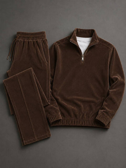 Men's Solid-Color Zipper Hoodie and Pants Set