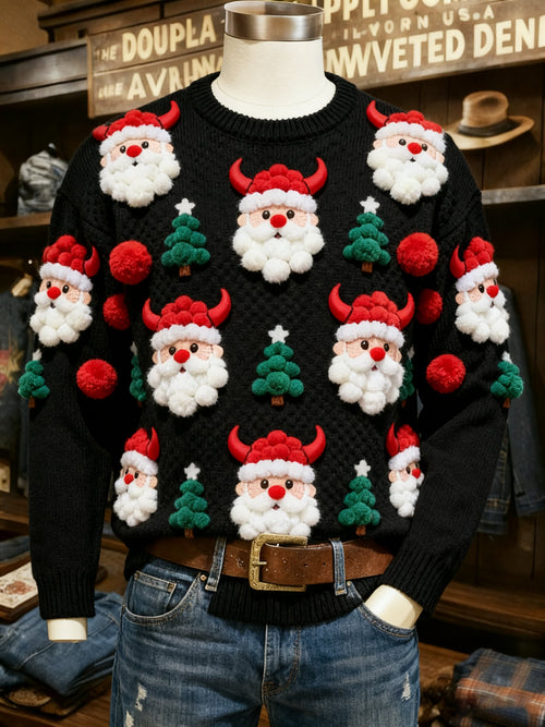 Men's Crew Neck Holiday Print Knit Sweater