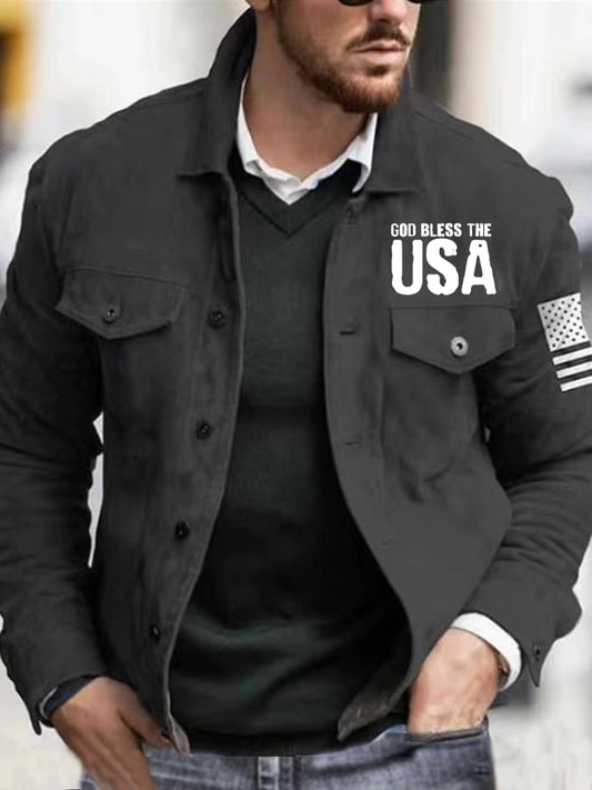 Men's God Bless The God Printed Casual Jacket