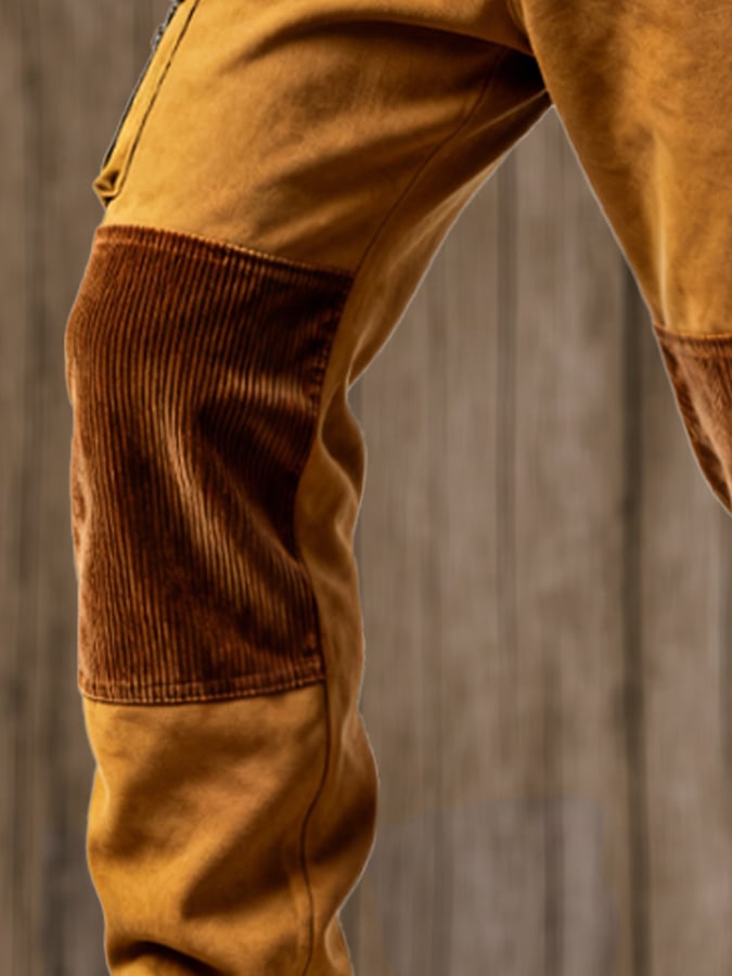 Men's Retro Stitching Functional Wear-Resistant Ripstop Zipper Pocket Work Pants