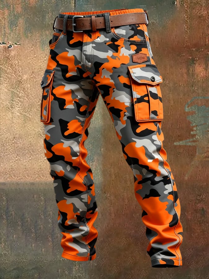 Men's Vintage Camouflage Distressed Pocket Work Pants