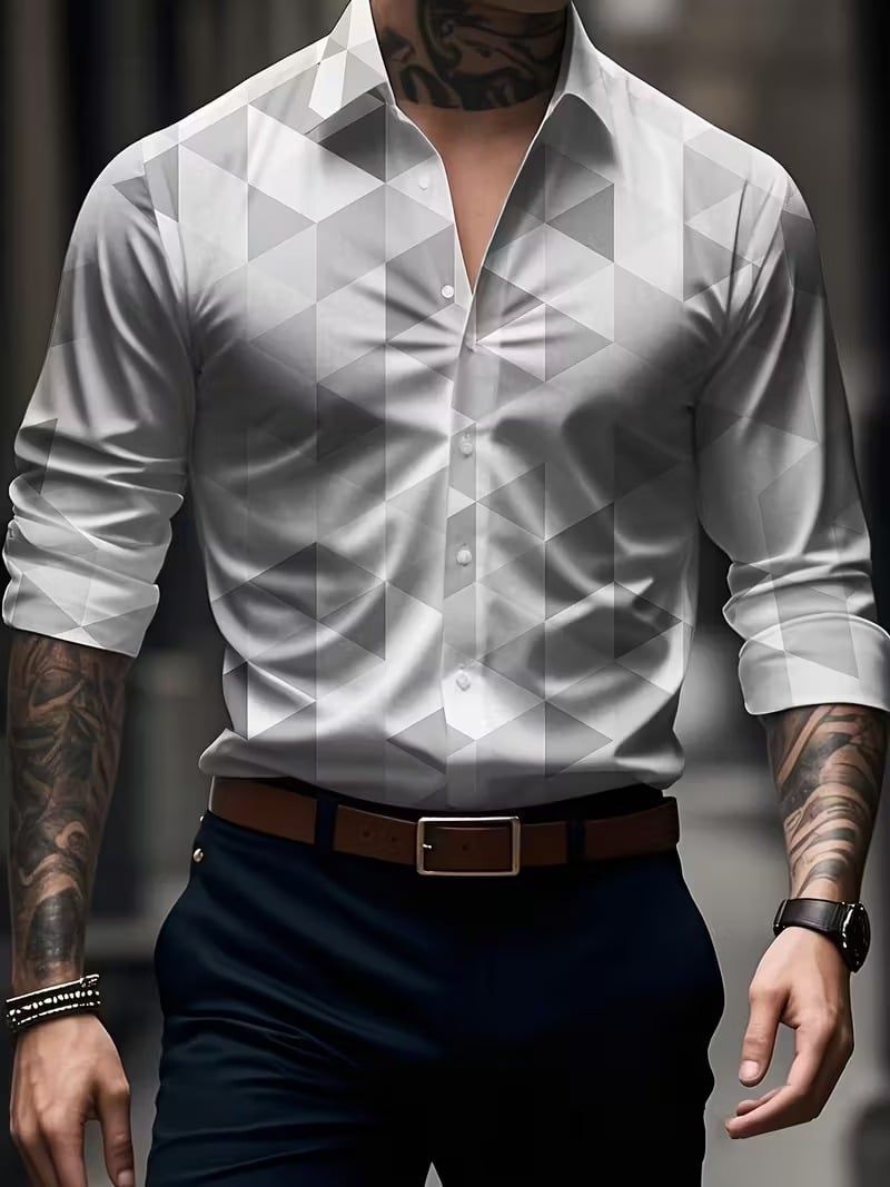 Men's Street Style Business Casual Printed Long Sleeve Shirt