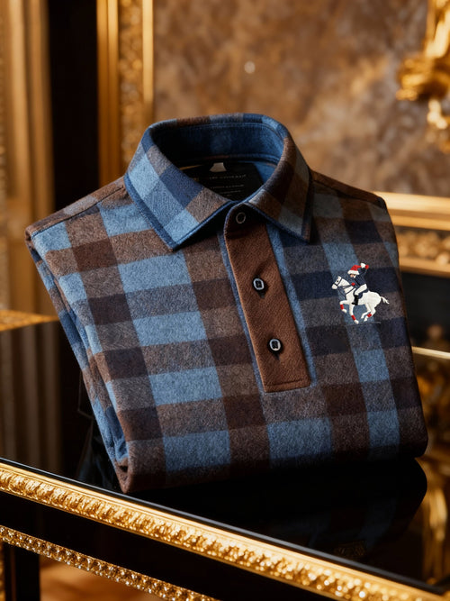 Men's Retro Business Logo Print Long Sleeve Polo Shirt