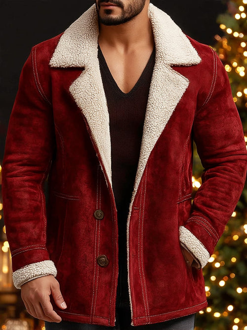 Men's Vintage Christmas Party Casual Suede Long Sleeve Jacket