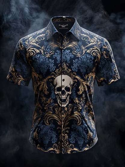 Men's Dark Gothic Skull Pattern Short Sleeve Shirt