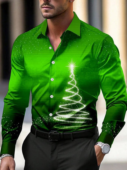Men's Luxury Christmas Contrast Color Print Long Sleeve Shirt