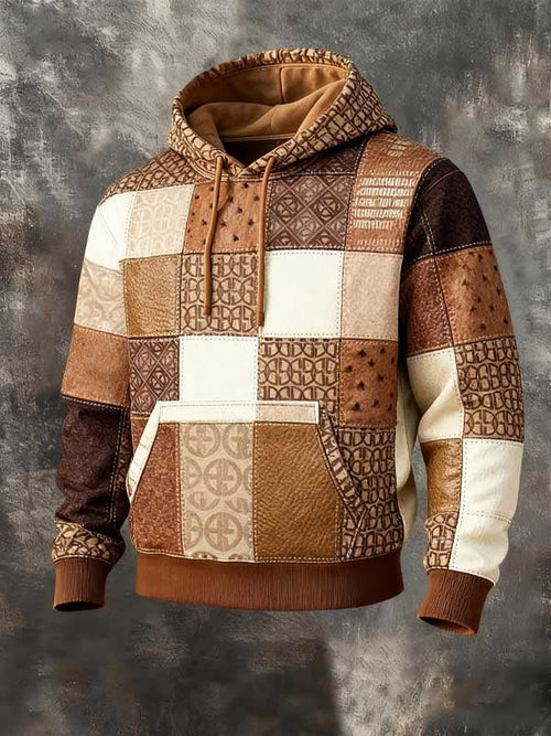 Retro Western Patchwork Brand Print Hoodie