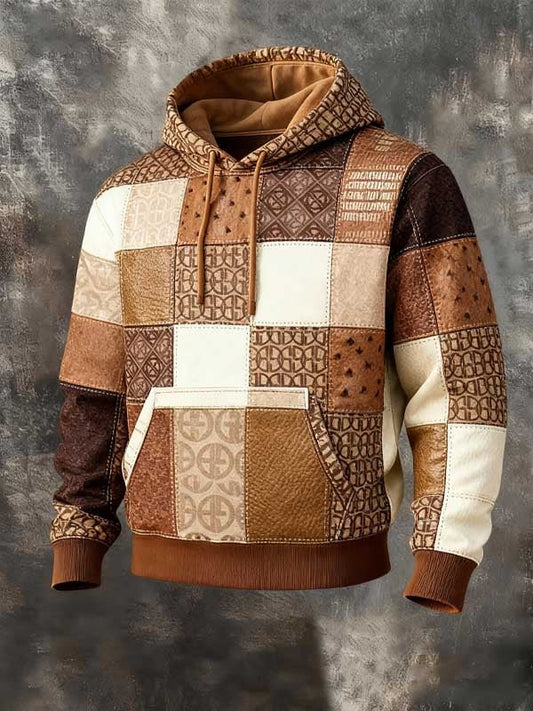 Retro Western Patchwork Brand Print Hoodie