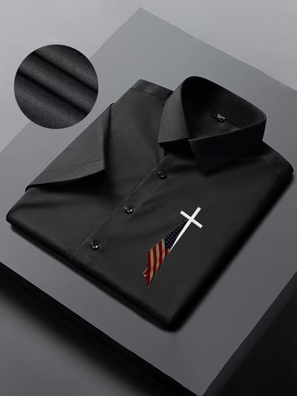 Men'S Flag Cross Print Short Sleeve Shirt