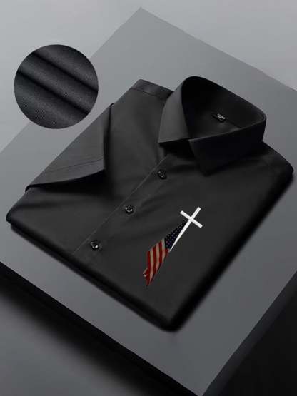 Men'S Flag Cross Print Short Sleeve Shirt