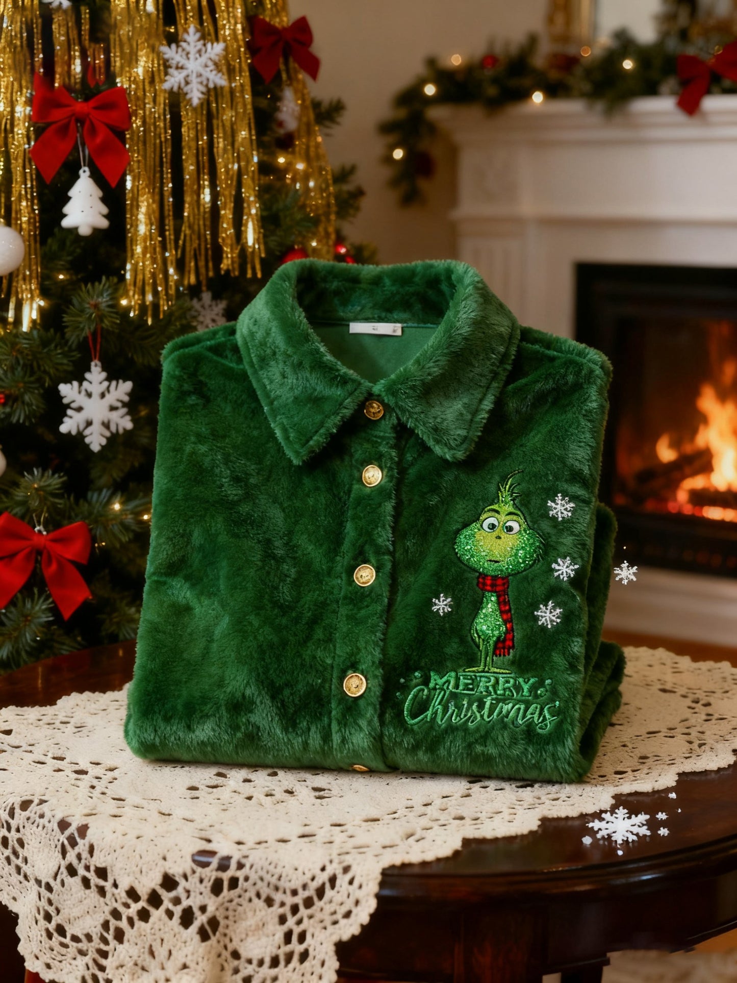 Men's Christmas Velvet Logo Casual Long Sleeve Shirt