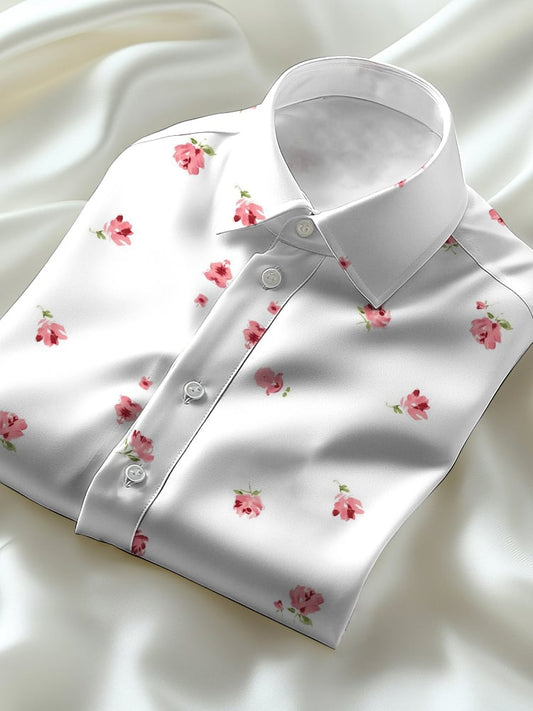 Men's business casual floral lapel short-sleeved shirt
