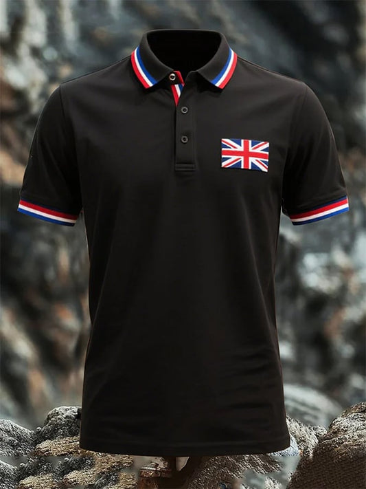 Men's Union Jack Print Short Sleeve Business Polo Shirt