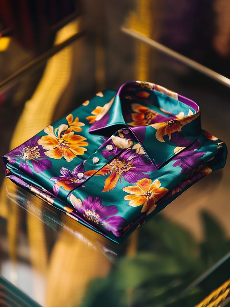 Men's Satin Luxe Print Short Sleeve Button Shirt