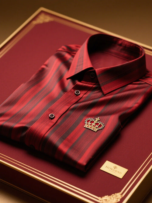 Men's Satin Luxury Business Striped Short Sleeve Button Shirt