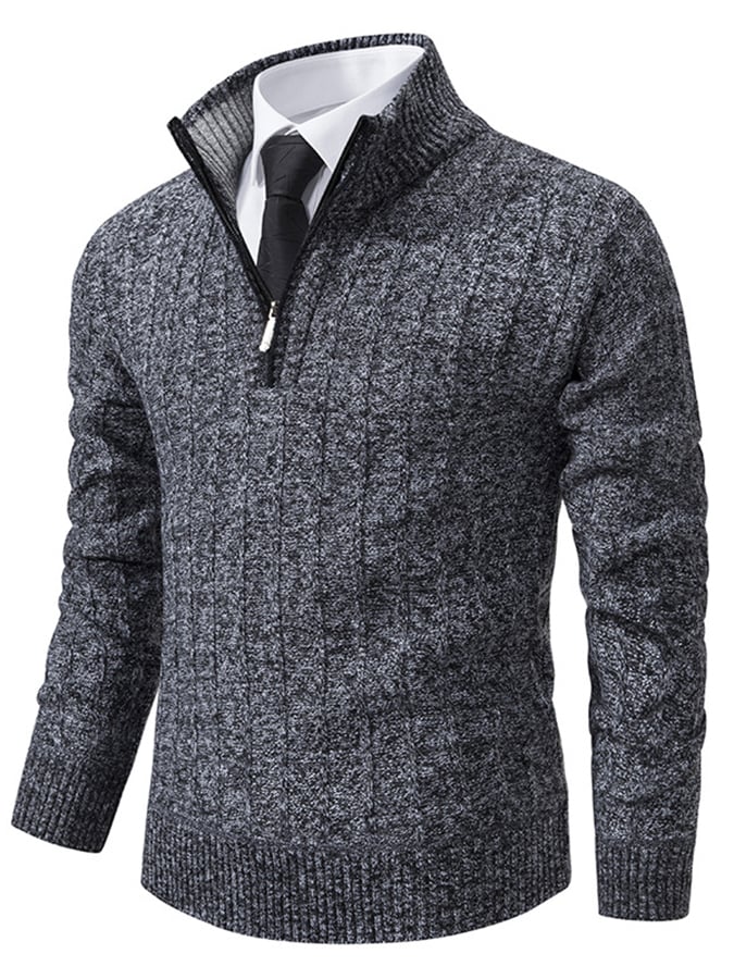 Men's Fashionable Velvet Thickened Warm Zipper Design Sweater