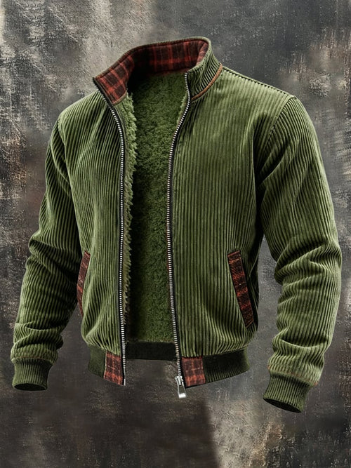 Men's Retro Warm Corduroy Color Block Outdoor Jacket