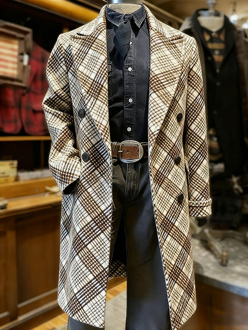 Men's Fashionable Retro Geometric Casual Woolen Coat
