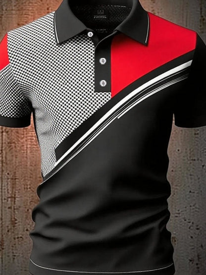 Men'S Casual Classic Contrast Color Print Business Short-Sleeved Polo Shirt