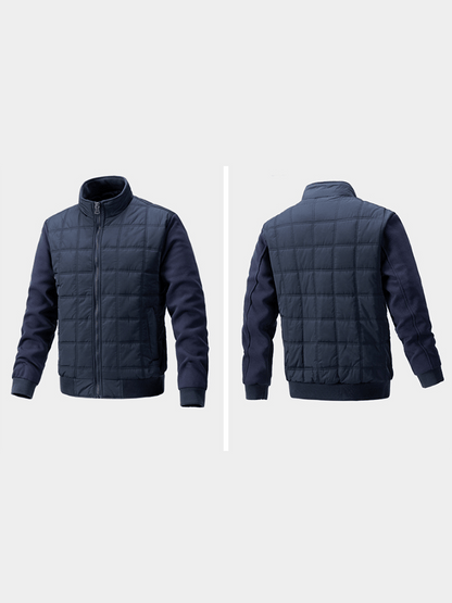 Men's Vintage Plaid Cotton Waffle Patchwork Casual Cotton Jacket