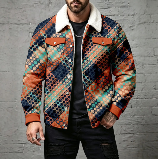 Men's Casual Checkered Print Cardigan with Buttons